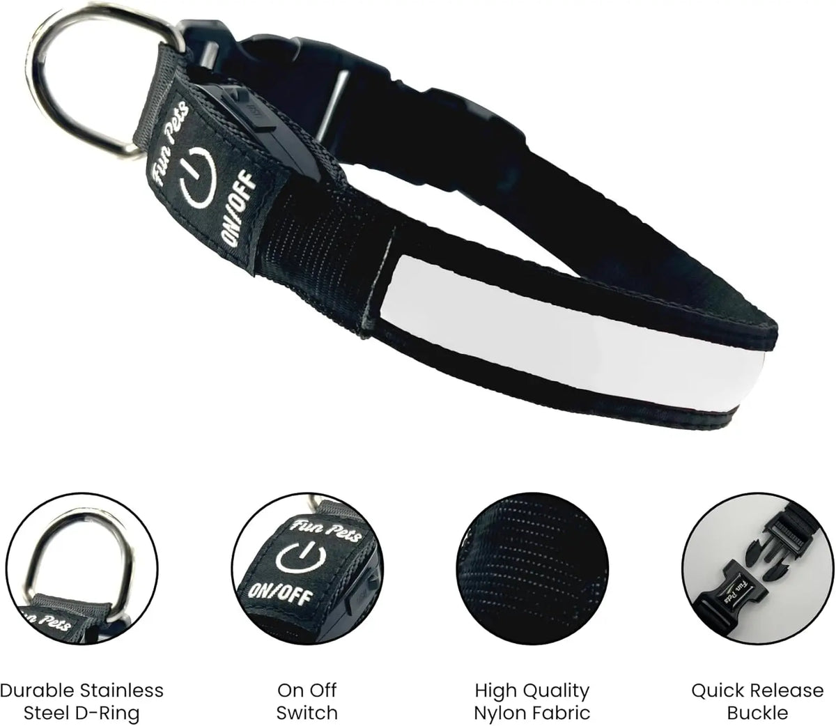 LED Dog Collar Rechargeable Night Safety Flashing Glow Nylon Waterproof for Puppies Dogs