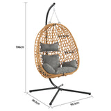 Foldable PE Rattan Egg Chair with Stand, Cushion, Headrest and Lumbar Pillow for Indoor and Outdoor Use
