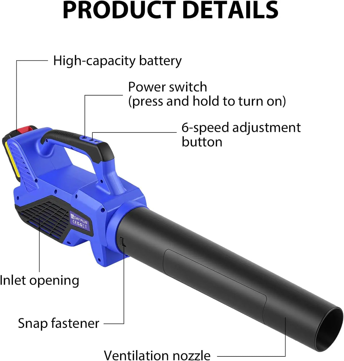 Cordless Leaf Blower with Battery and Charger, 6-Speed, 320CFM