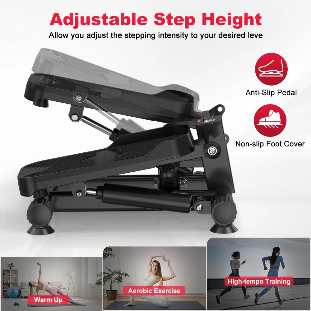 Mini Stepper Exercise Machine with Resistance Bands – Low Impact Stair Stepper for Home Cardio Fitness