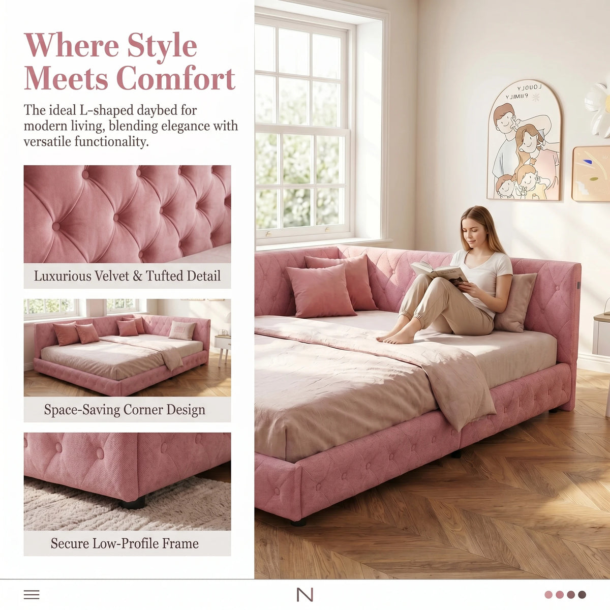 135 x 190cm Upholstered Bed Frame with LED Lighting & USB Charging, Teddy Fleece, Pink or White