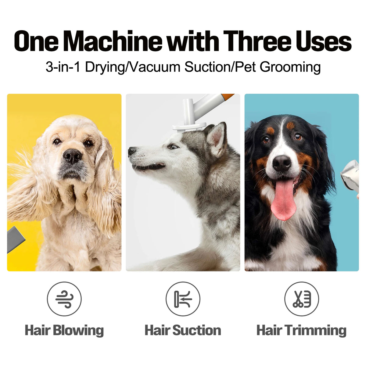 3 in 1 Pet Grooming Vacuum Kit Dog Dryer and Hair Clipper 2L Capacity UK Plug Hot and Cold Air