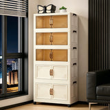 Foldable Plastic Storage Cabinet Stackable Dustproof Wardrobe Organiser with Wheels for Bedroom Closet