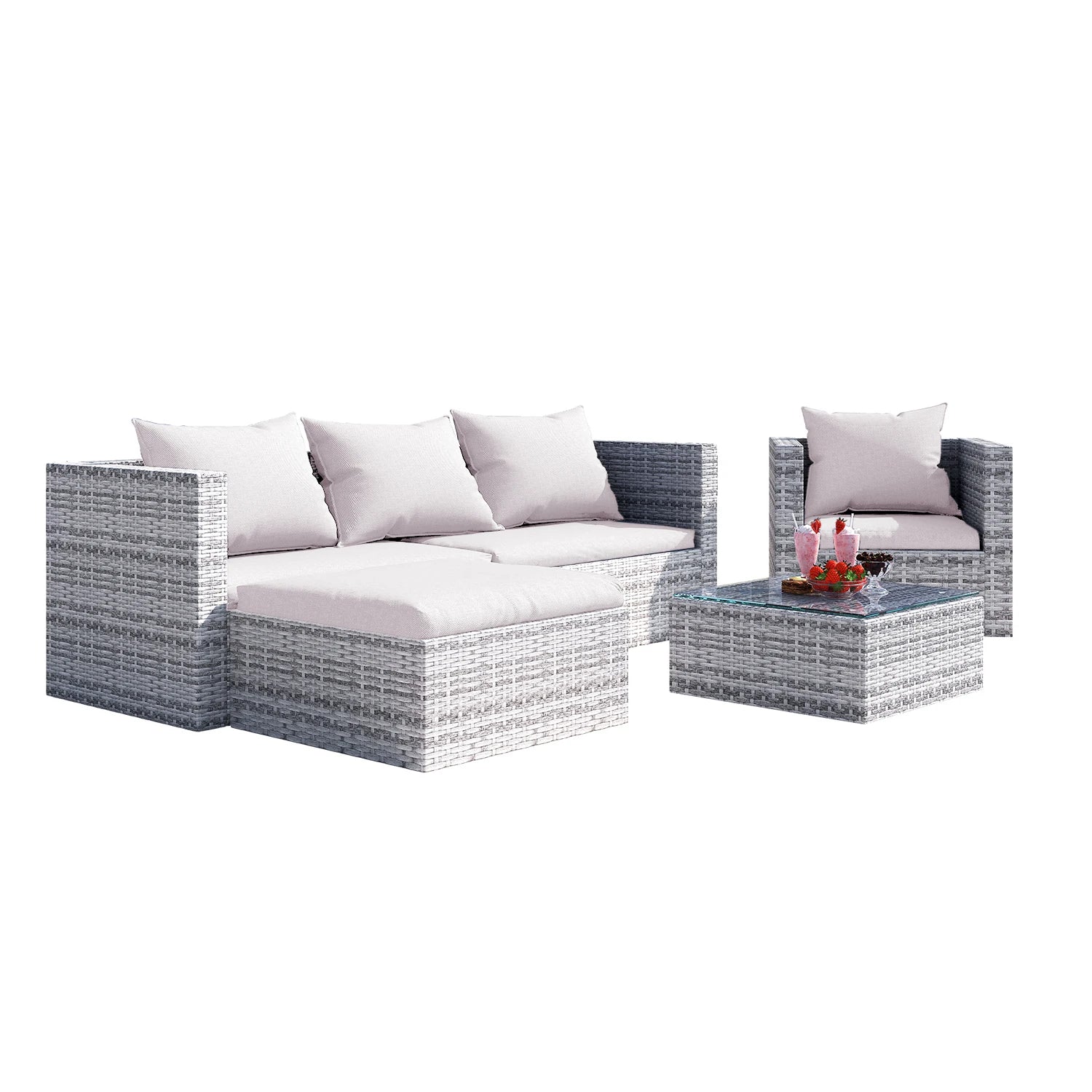 4-Seater Rattan Garden Corner Sofa Set with Coffee Table for Patio, Conservatory and Terrace