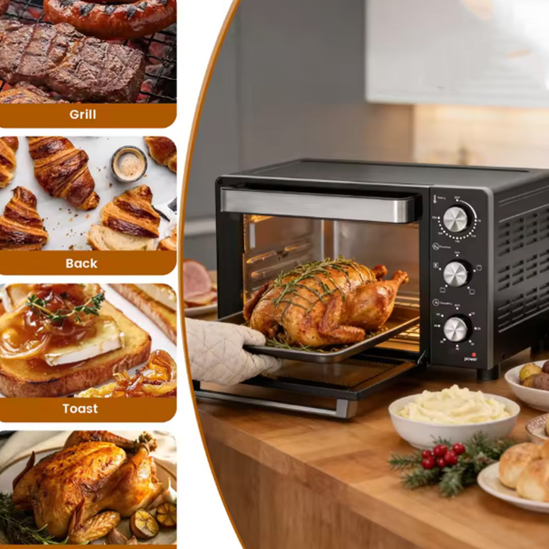 1200W Electric Toaster Oven 20L with 60 Minute Timer Temperature Control Convection and 6 Stage Heating for Home Baking
