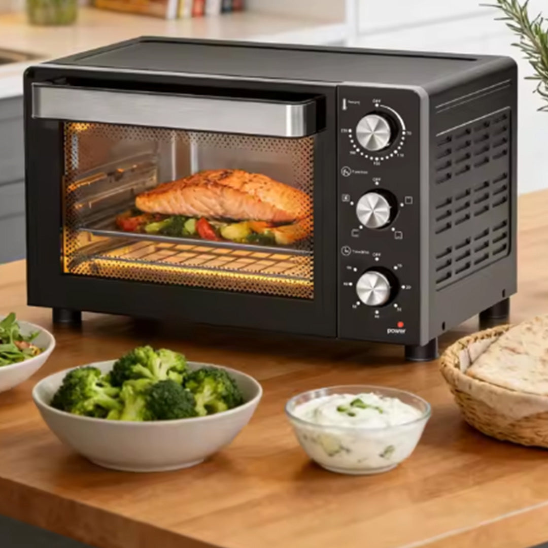 1200W Electric Toaster Oven 20L with 60 Minute Timer Temperature Control Convection and 6 Stage Heating for Home Baking