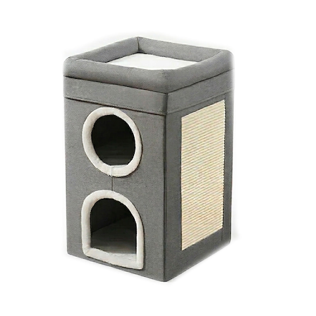 3-Tier Foldable Cat House Bed with Scratching Board, Indoor Pet Sofa Cave