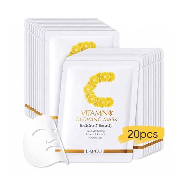 LAIKOU Vitamin C Sheet Mask 20pcs Brightening Hydrating Face Masks