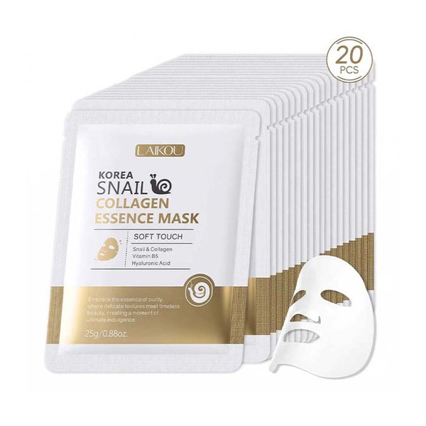 LAIKOU Snail Collagen Face Mask 20pcs Hydrating Anti Wrinkle Sheet Mask