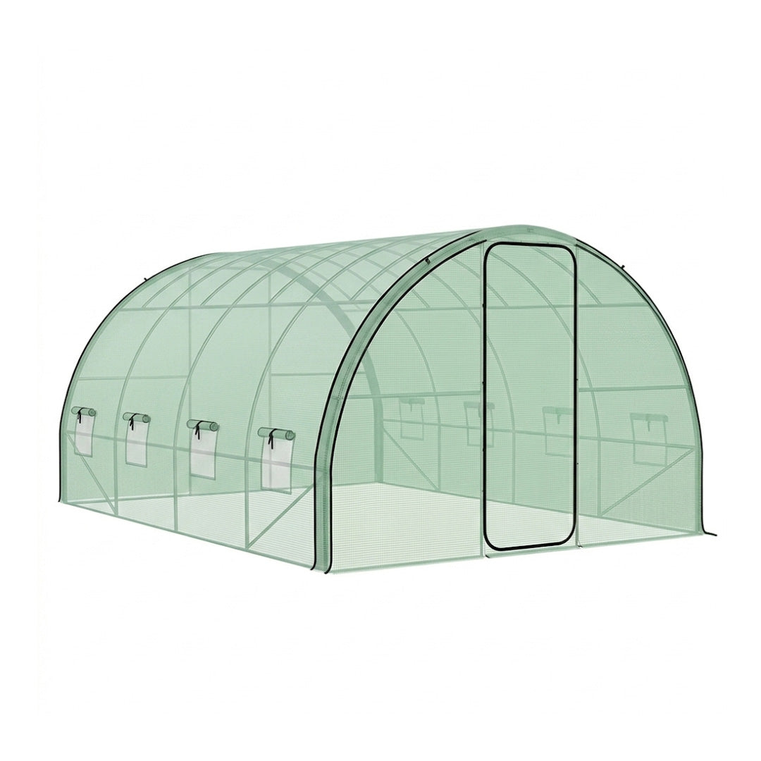 4 x 3m Walk-In Polytunnel Greenhouse with Upgraded Steel Frame, 2 Hinged Doors and 8 Mesh Windows for Year Round Growing