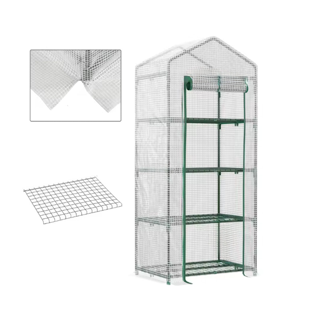 4 Tier Portable Mini Greenhouse Plant Shed with PE Cover and Roll-Up Zip Door for Balcony Patio and Garden