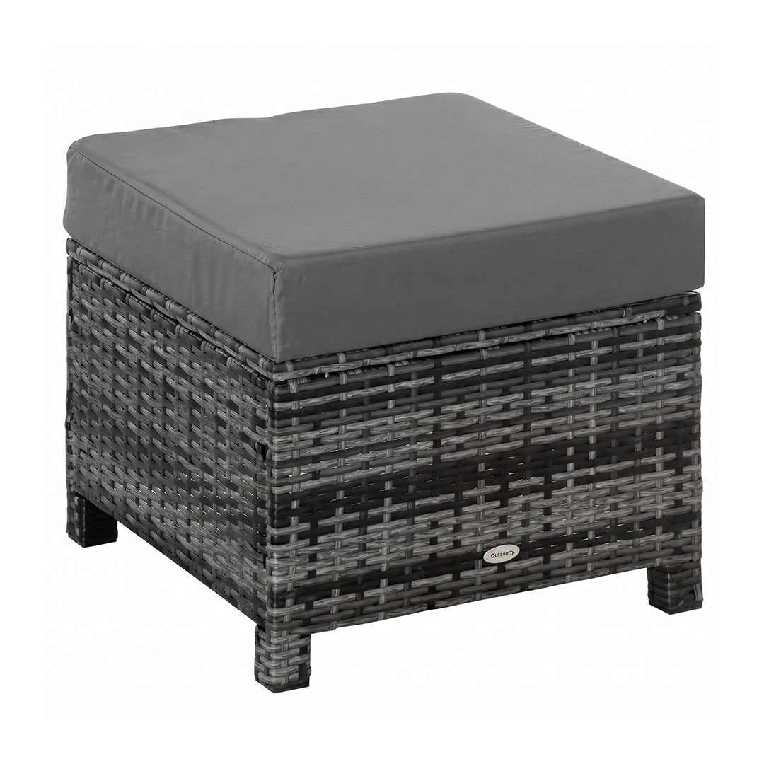Outsunny Rattan Garden Footstool Ottoman | PE Wicker Padded Seat for Outdoor & Backyard