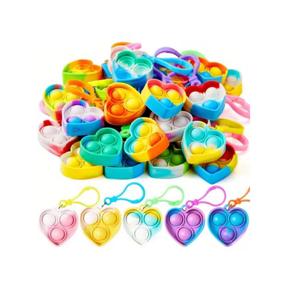 30 Pack Heart Pop Fidget Keychain Bulk Party Favours for Kids Classroom Prizes Birthday Gifts Goodie Bag Fillers