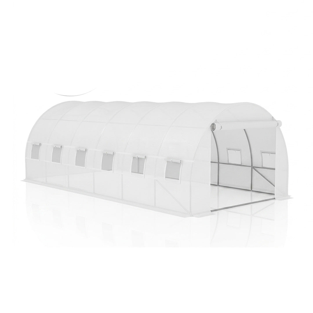 6 x 3 x 2m Greenhouse Replacement Cover PE Tunnel Walk-In Greenhouse Cover with Zipped Door and 12 Roll-Up Windows