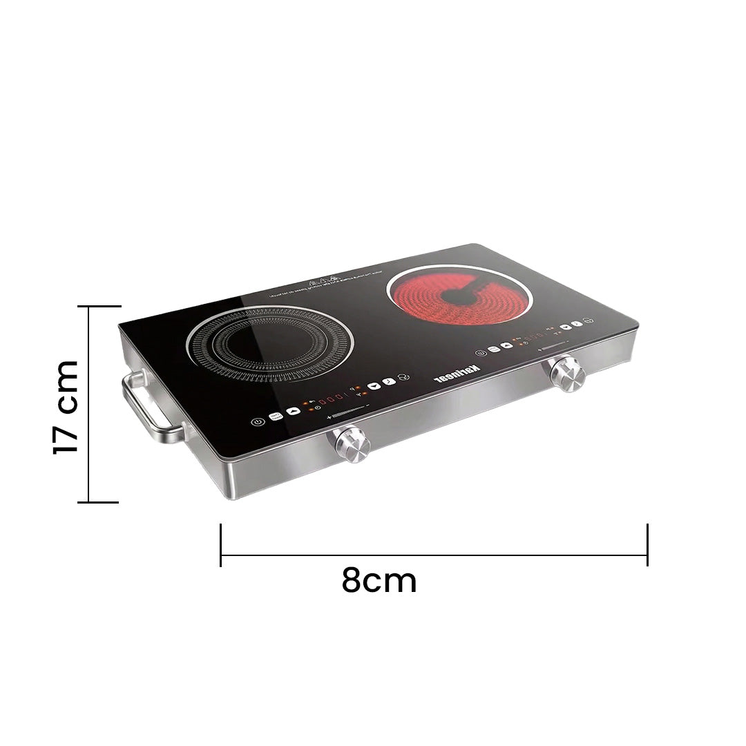 2 Zone Ceramic Hob 3200W Electric Cooktop with Safety Lock Touch Control Plug In