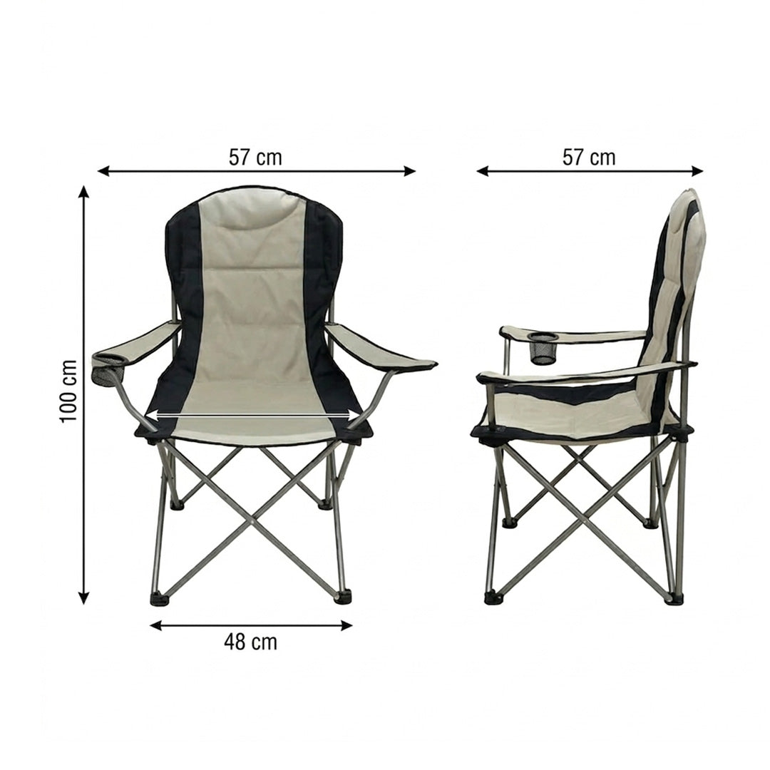 Extra Wide Foldable Camping Chair with Cup Holder Armrests Portable Outdoor Garden Chair