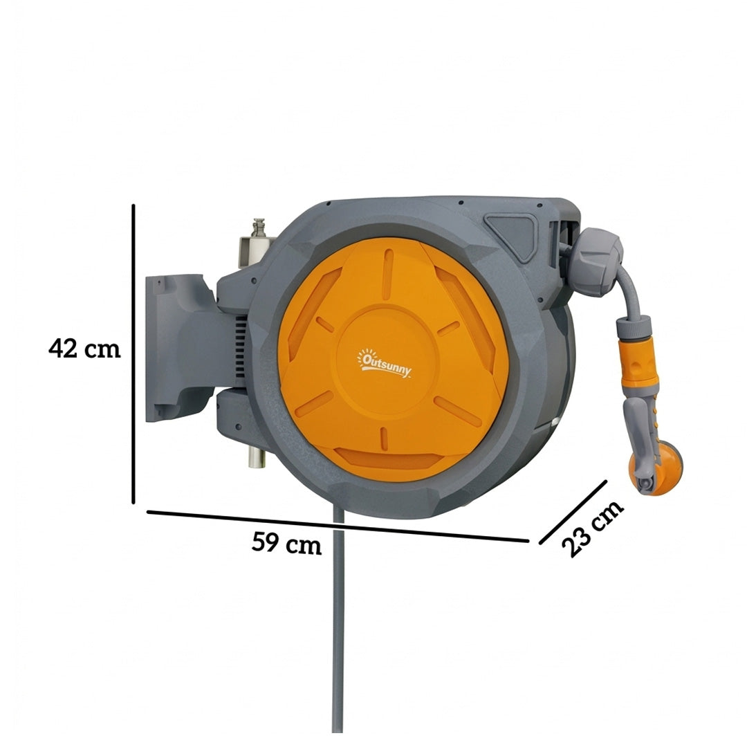 Outsunny 30M Retractable Wall Mounted Hose Reel | Auto-Rewind, 180° Swivel & 7-Pattern Nozzle