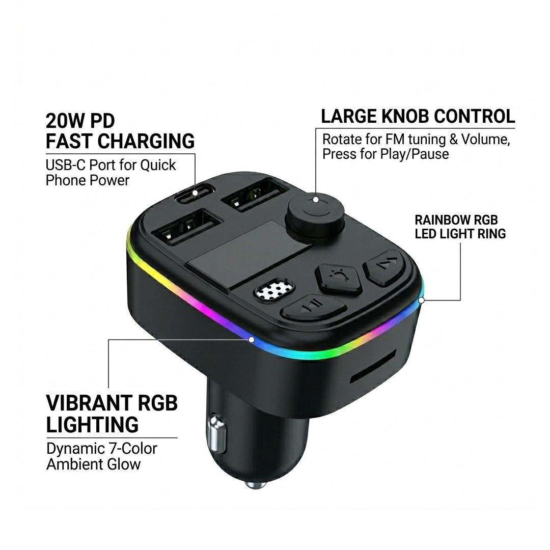 West Biking Bluetooth 5.3 FM Transmitter | Hands-Free Car Kit with MP3 Player & Phone Charger