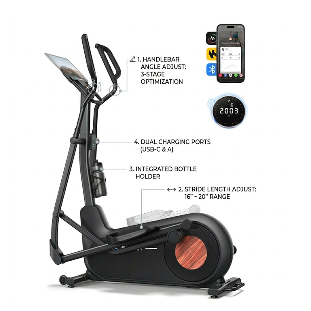 18.5 Inch Stride Elliptical Cross Trainer – Ultra Quiet Magnetic Resistance Home Exercise Machine