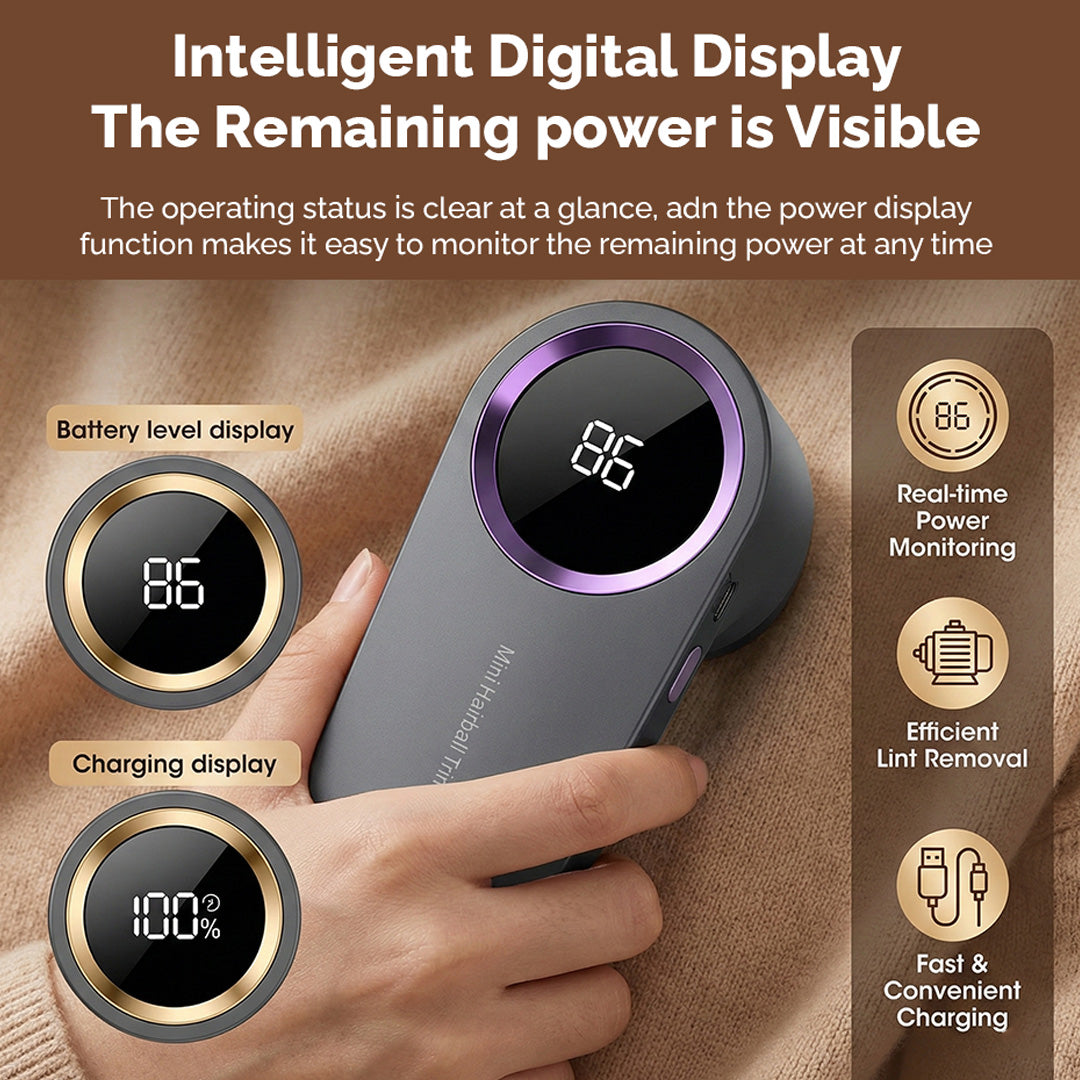 Dinrgo Electric Lint Remover & Fabric Shaver | LED Display USB Rechargeable Clothes Defuzzer