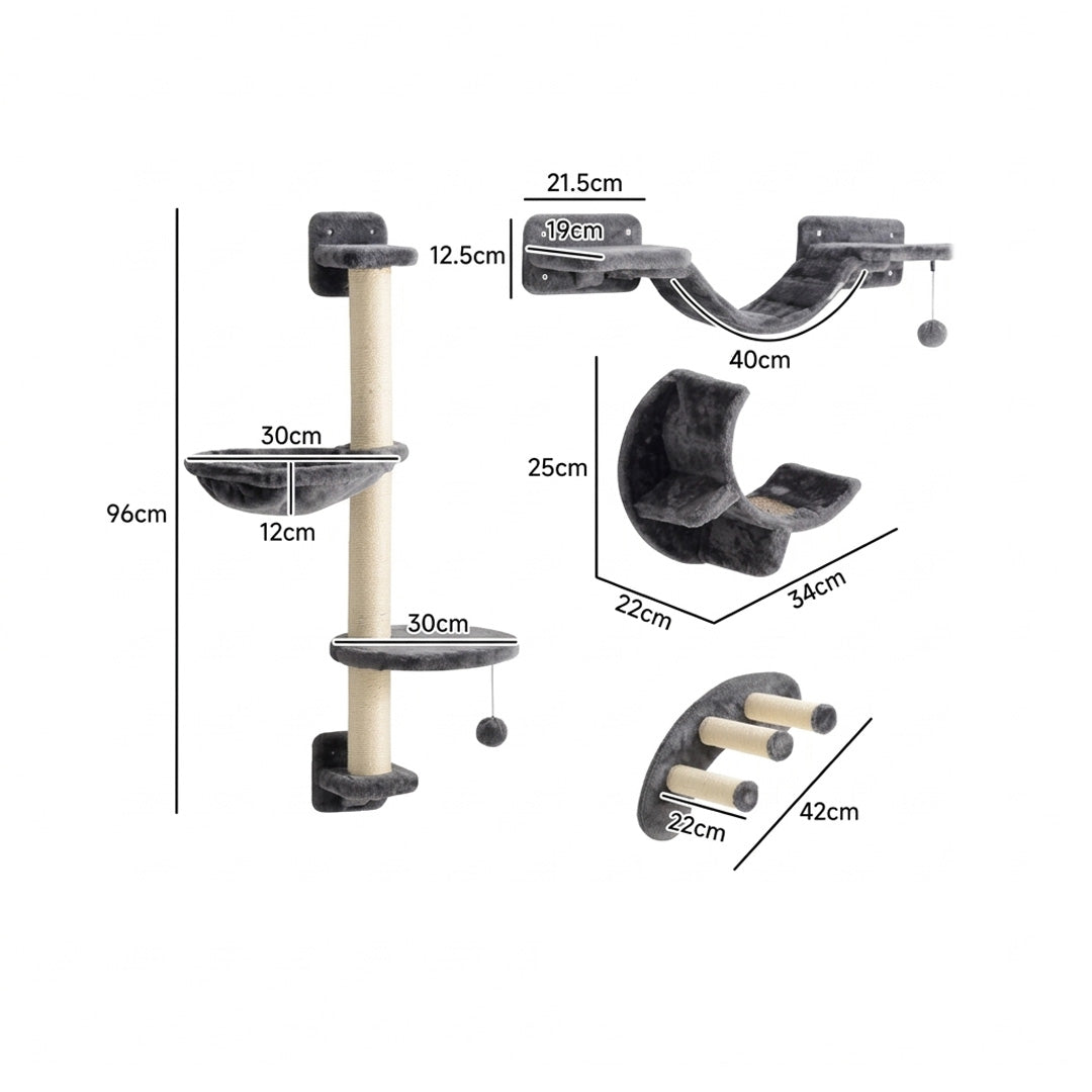 Wall Mounted Cat Furniture Set with Hammock, Ladder & Platforms, Space-Saving Cat Climbing Shelves