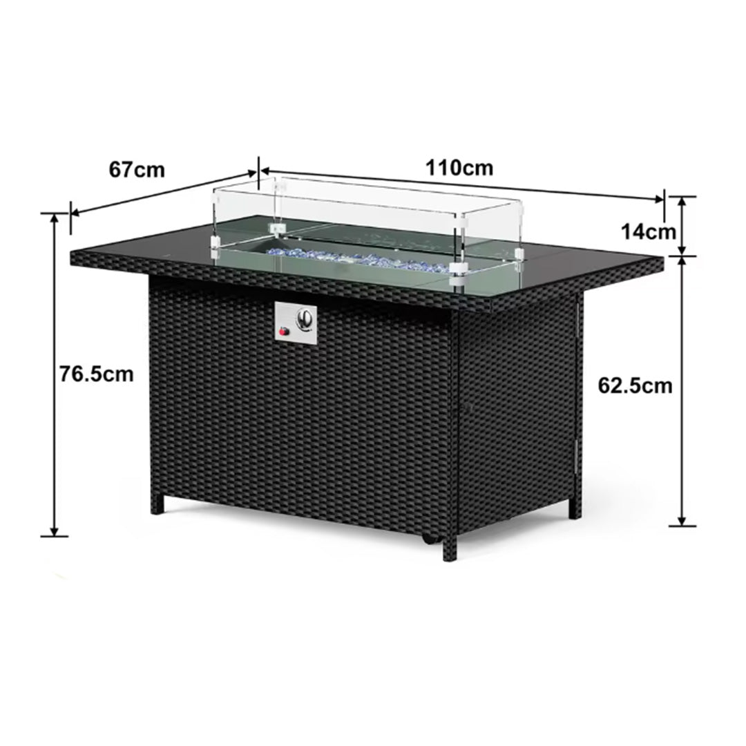 Propane Gas Fire Pit Table Rectangular with Removable Lid and Lava Rock for Patio Garden