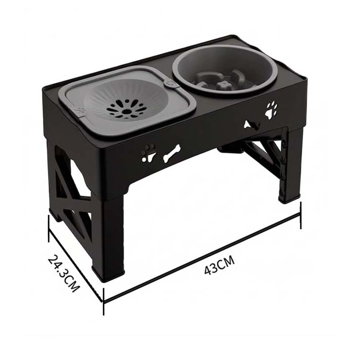 Adjustable Raised Pet Bowl Foldable Dog Cat Feeder with Stainless Steel Bowls
