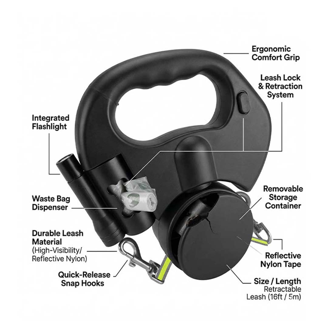 Double Dog Leash Retractable LED Light Dual Head Nylon Leash for Small Medium Dogs