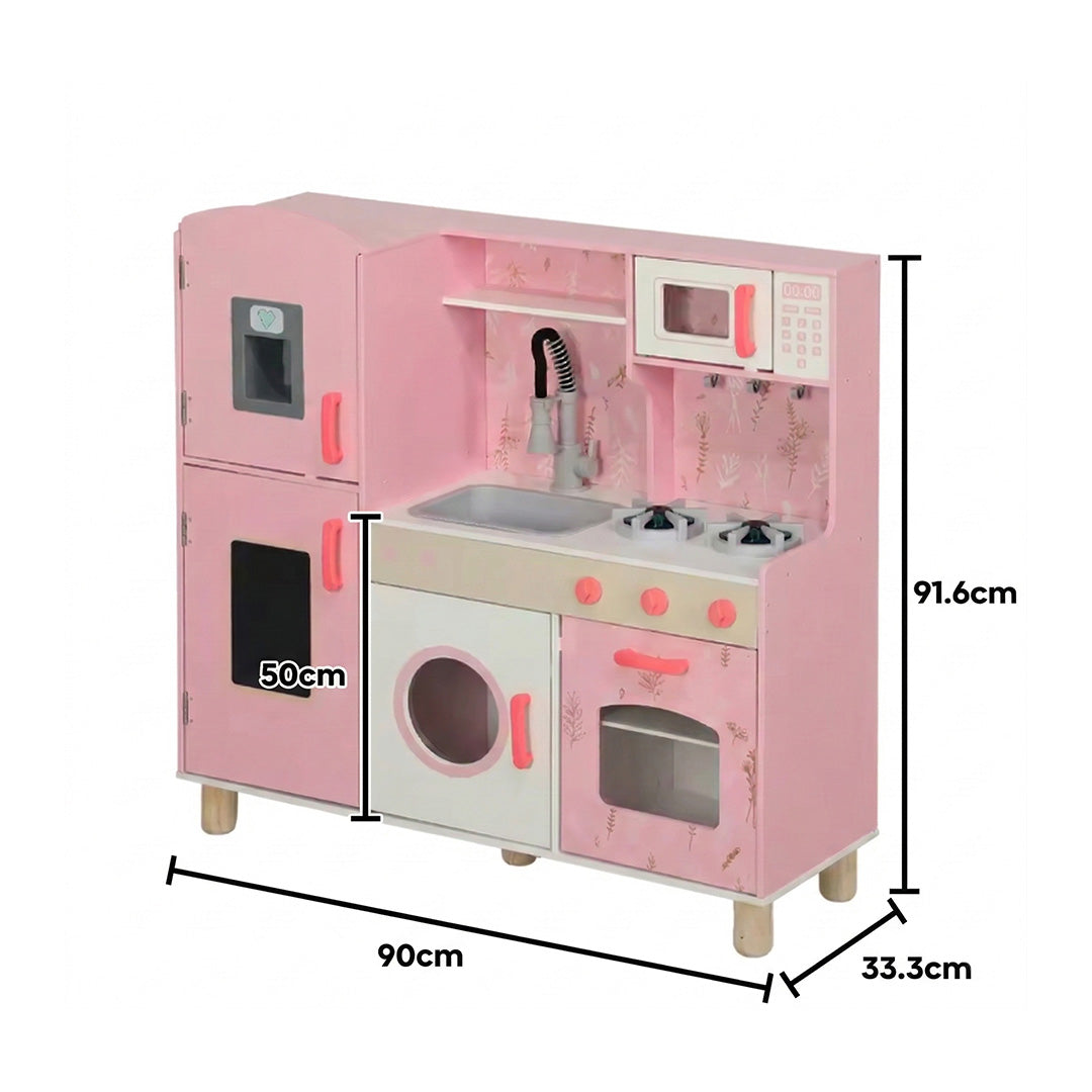 Kids Play Kitchen Set with Lights & Sounds | Pink Toy Kitchen with Ice Maker & Chalkboard