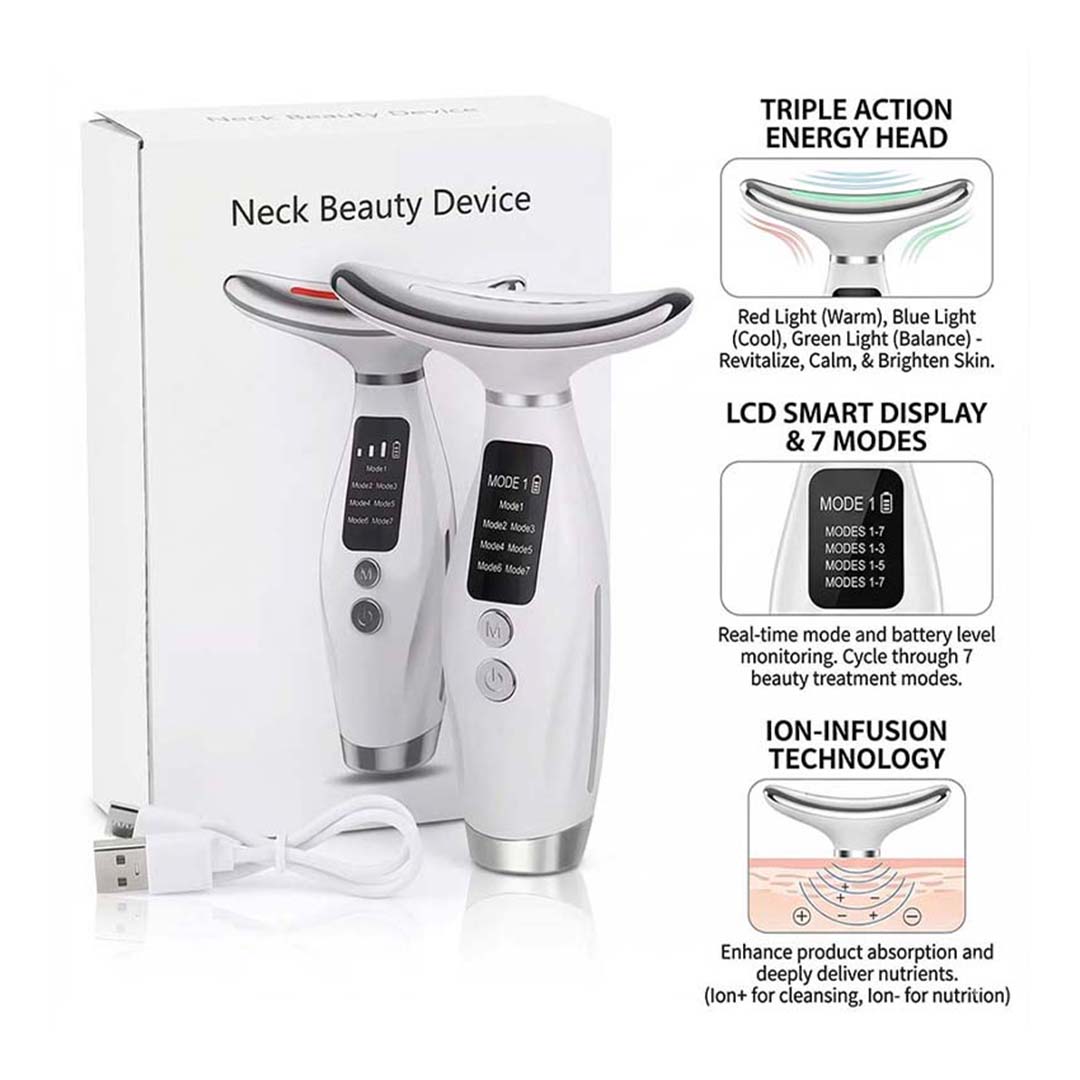 LED Neck Face Massager 7 Color Light Therapy Skin Tightening Device