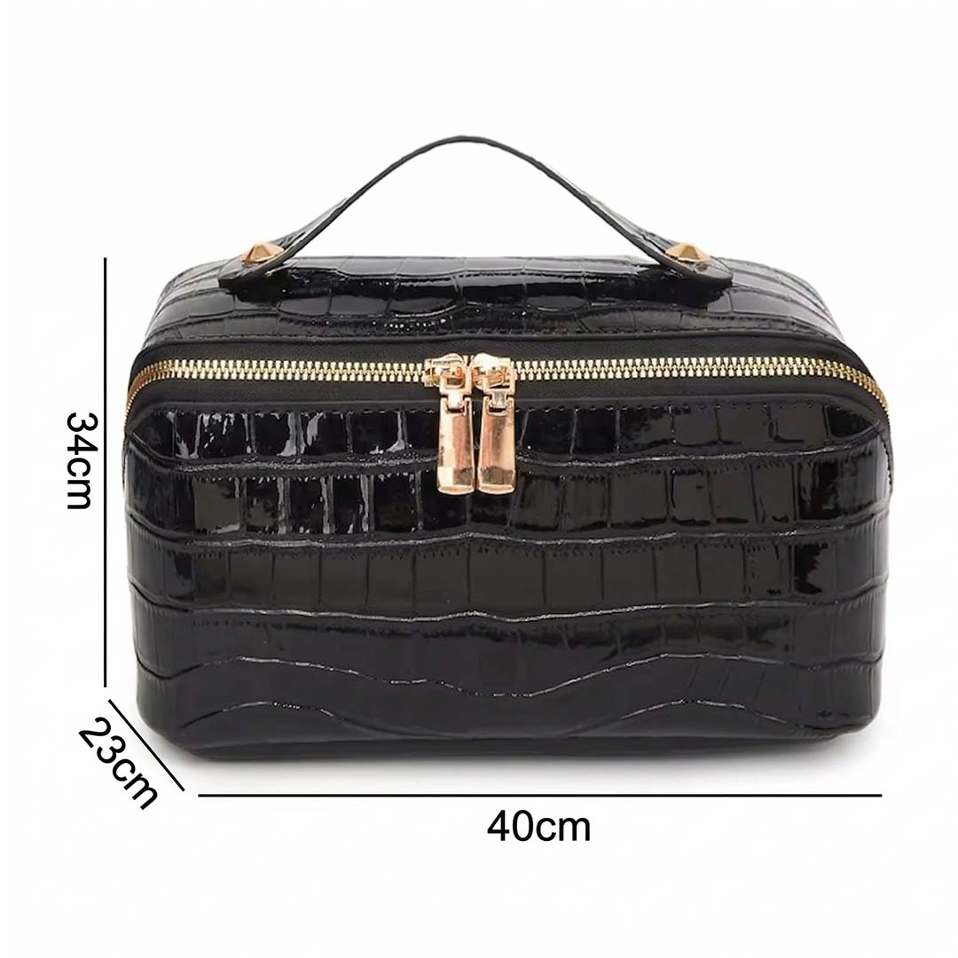 PU Leather Makeup Bag Multi Compartment Cosmetic Organizer Travel Toiletry Bag