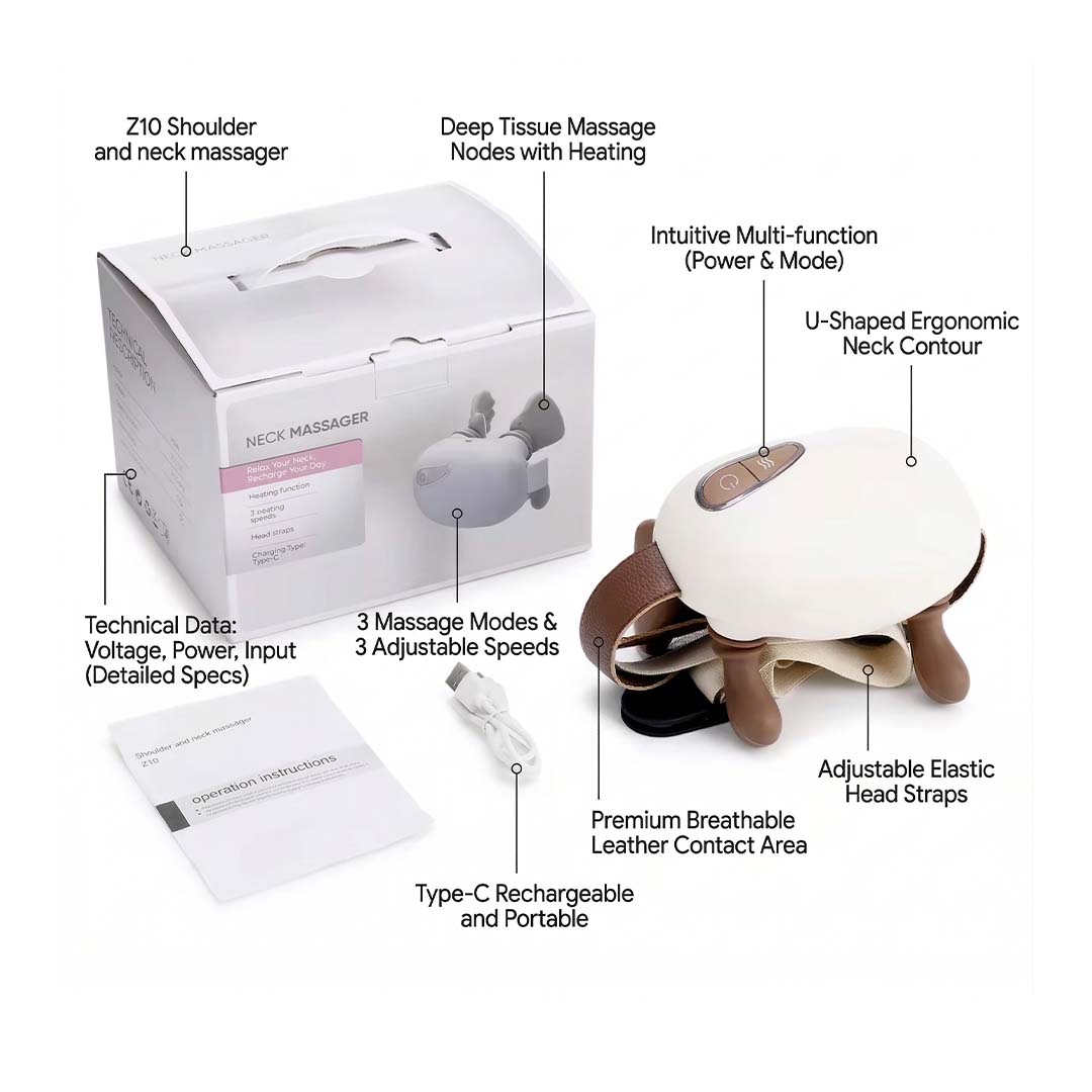 Neck and Shoulder Massager Shiatsu Kneading with Heat 3 Speed Rechargeable Back and Spine Relaxer