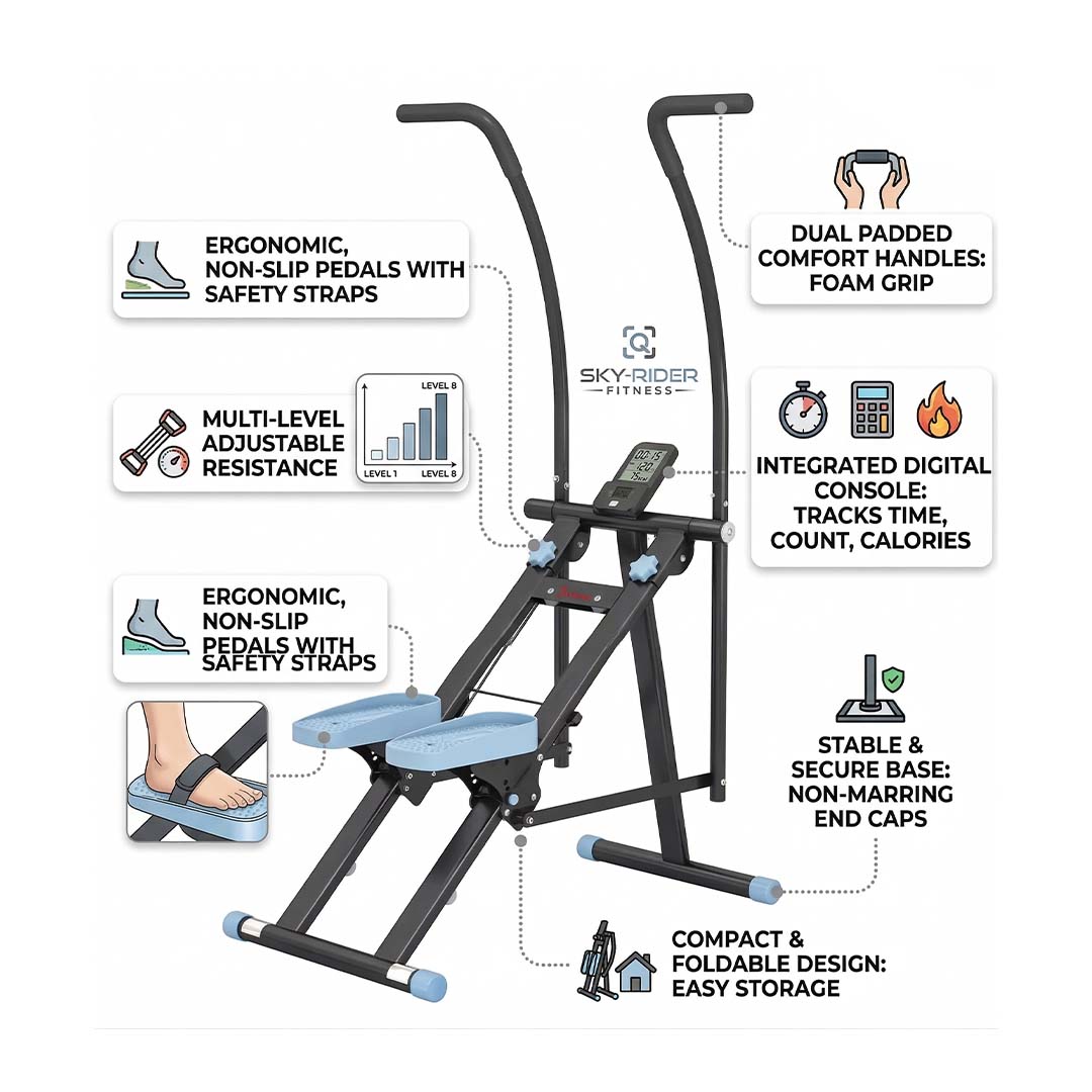Stair Stepper Vertical Climber Machine with LCD Monitor Adjustable Pedals Home Gym Workout
