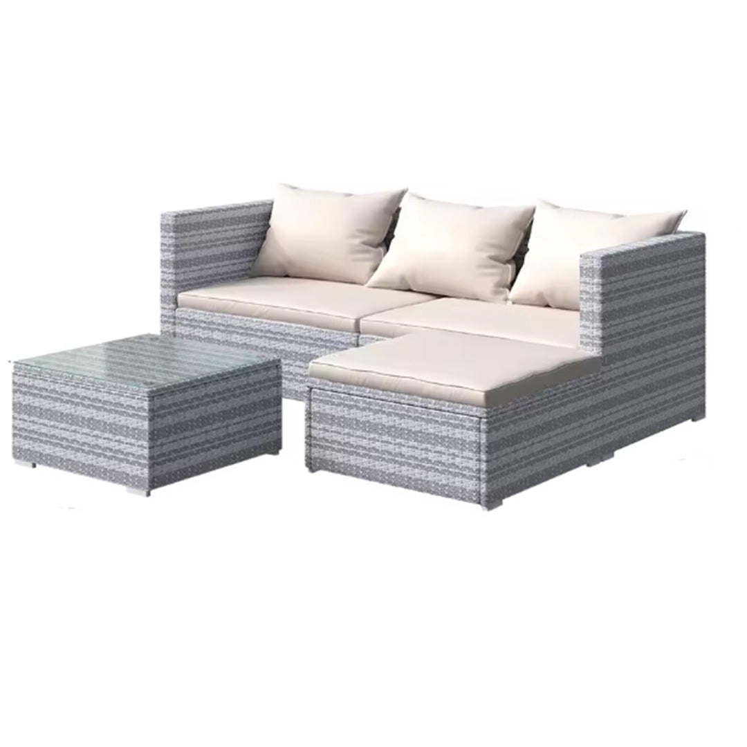 4 Seater Rattan Garden Furniture Set Modular Sofa Loveseat with Glass Top Coffee Table for Patio Conservatory and Indoor Use