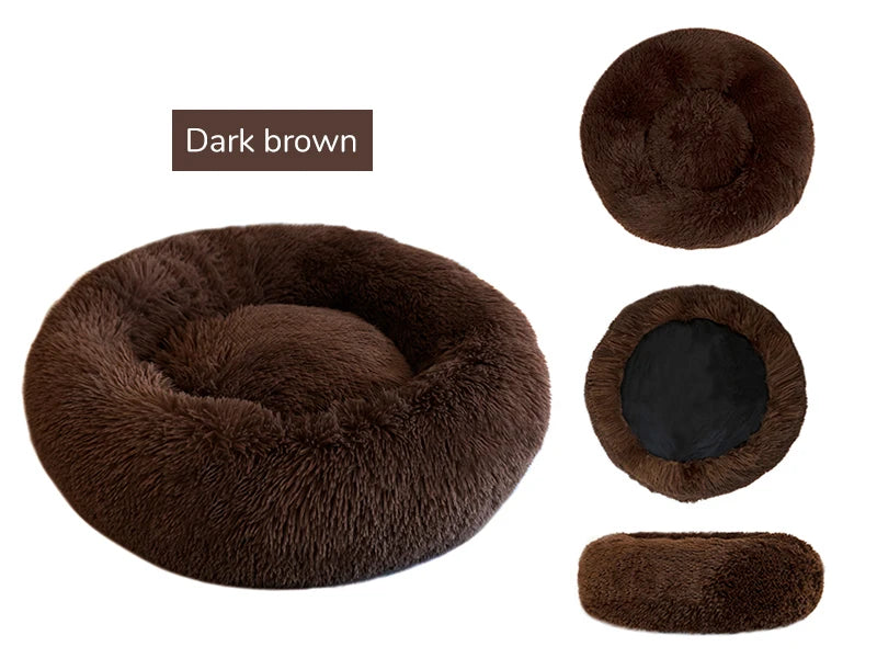 Soft Plush Donut Dog Bed Round Fluffy Pet Cushion Warm Cat Dog Bed