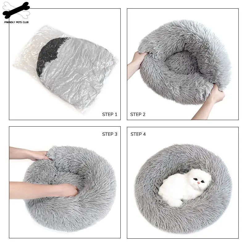 Soft Plush Donut Dog Bed Round Fluffy Pet Cushion Warm Cat Dog Bed