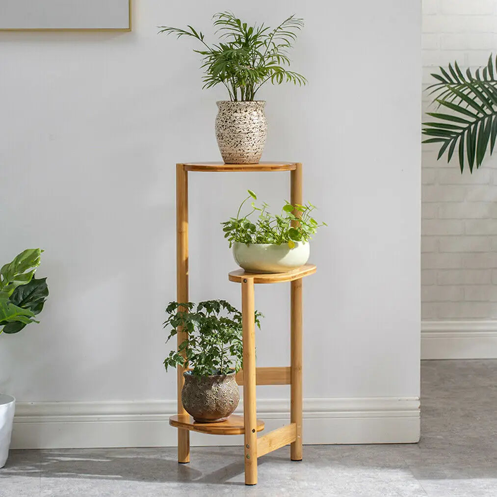3 Tier Bamboo Plant Stand Corner Shelf 32x75cm 10kg per Tier for Balcony Bedroom Living Room Garden