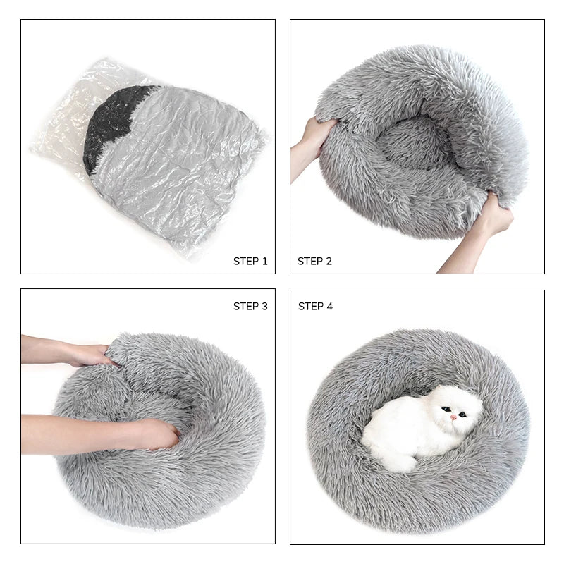Soft Plush Donut Dog Bed Round Fluffy Pet Cushion Warm Cat Dog Bed