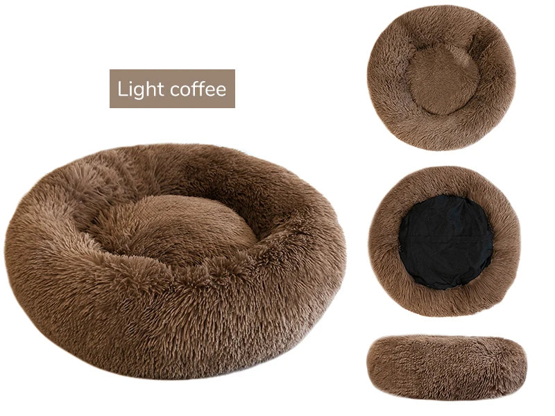Soft Plush Donut Dog Bed Round Fluffy Pet Cushion Warm Cat Dog Bed