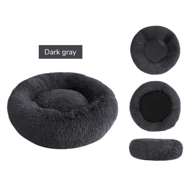 Soft Plush Donut Dog Bed Round Fluffy Pet Cushion Warm Cat Dog Bed