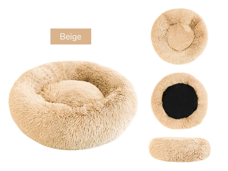 Soft Plush Donut Dog Bed Round Fluffy Pet Cushion Warm Cat Dog Bed