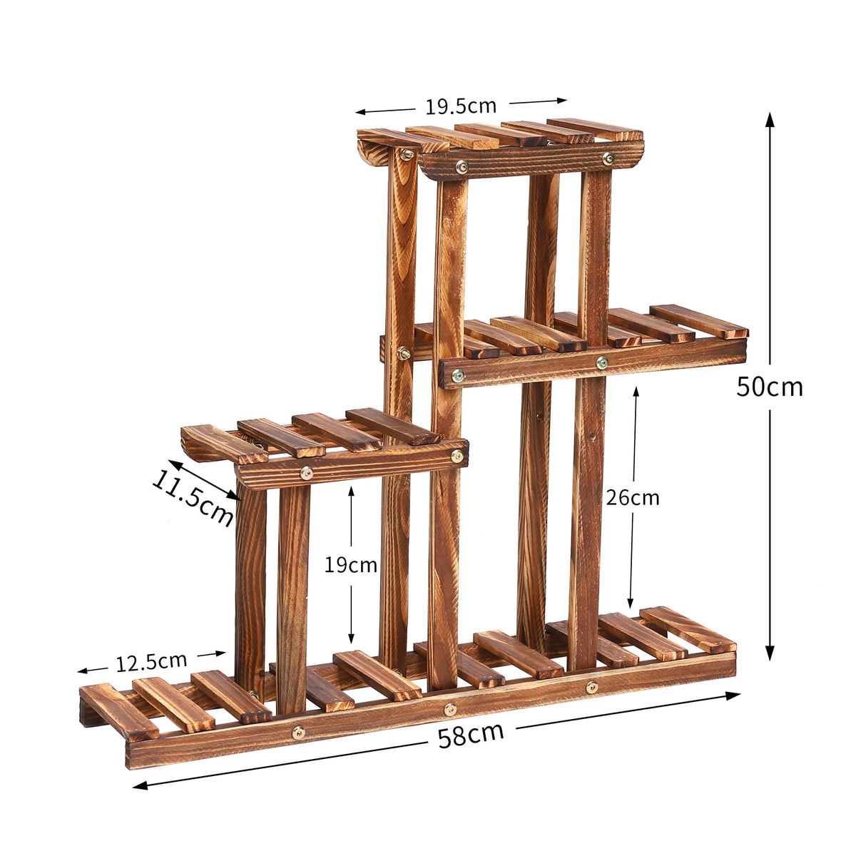 Carbonised Wood Plant Stand 4 Tier Succulent Rack 58x11.5x50cm Desktop Mini Plant Holder for Balcony Garden