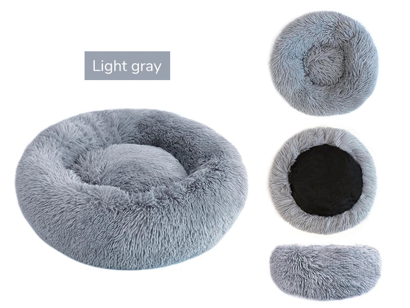 Soft Plush Donut Dog Bed Round Fluffy Pet Cushion Warm Cat Dog Bed
