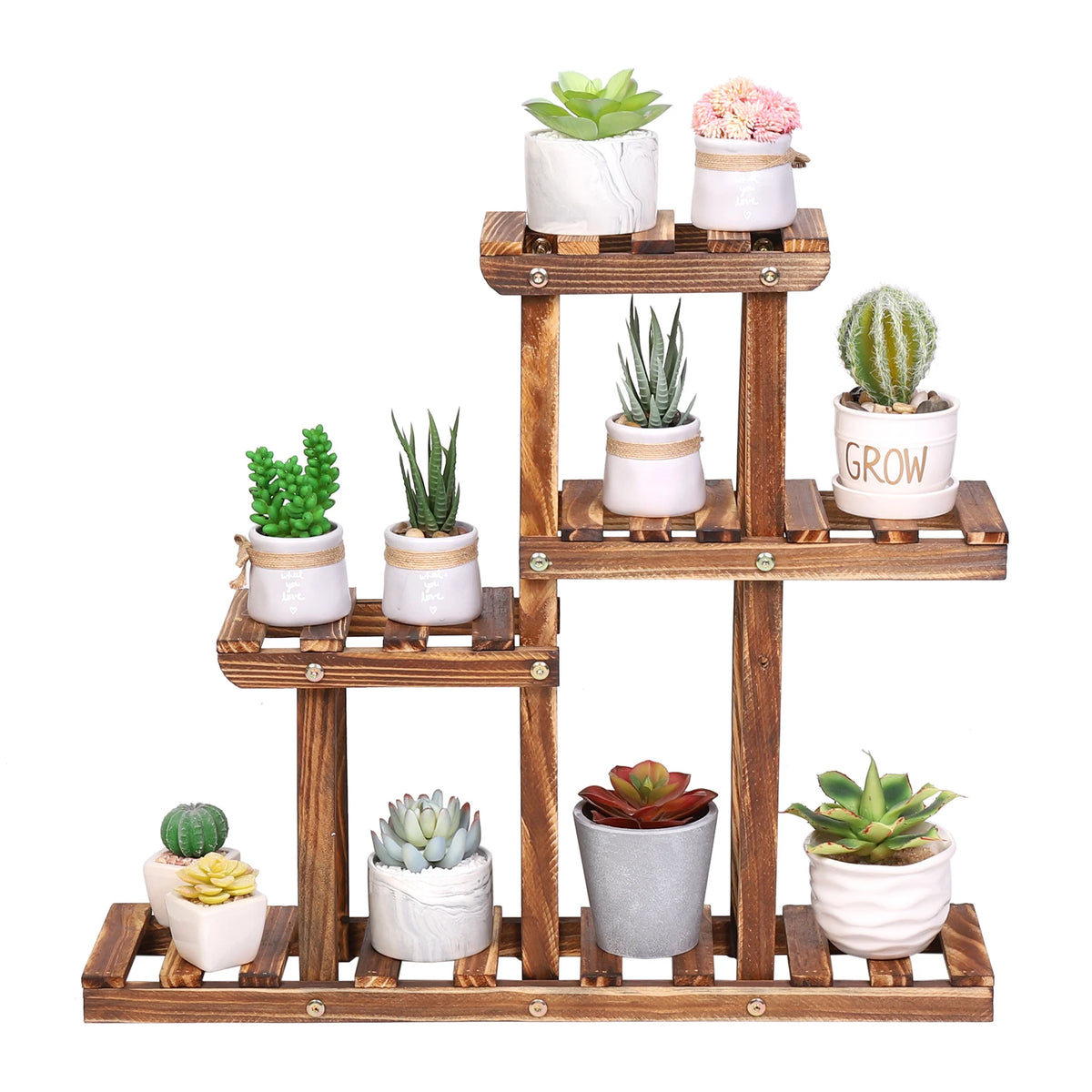 Carbonised Wood Plant Stand 4 Tier Succulent Rack 58x11.5x50cm Desktop Mini Plant Holder for Balcony Garden