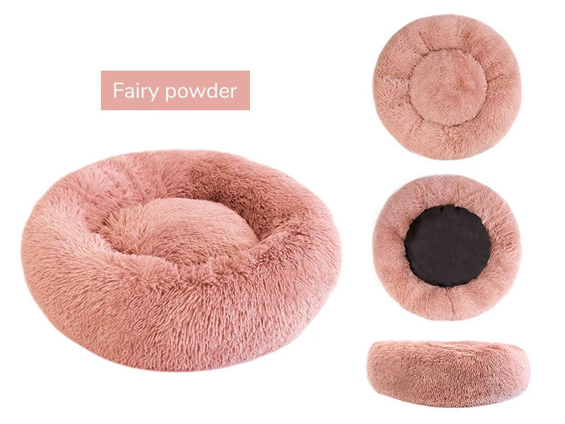 Soft Plush Donut Dog Bed Round Fluffy Pet Cushion Warm Cat Dog Bed