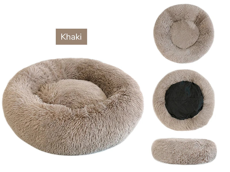Soft Plush Donut Dog Bed Round Fluffy Pet Cushion Warm Cat Dog Bed