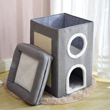 3-Tier Foldable Cat House Bed with Scratching Board, Indoor Pet Sofa Cave
