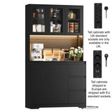 Modern Kitchen Buffet Cabinet with LED Lights & Drawers – Tall Storage Unit