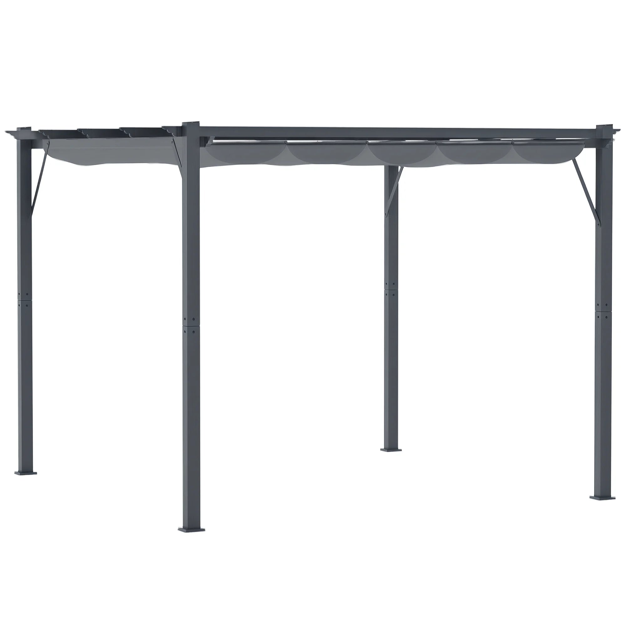 3 x 3m Aluminium Pergola Gazebo with Retractable Canopy, UV-Resistant PA-Coated Polyester and Ground Stakes