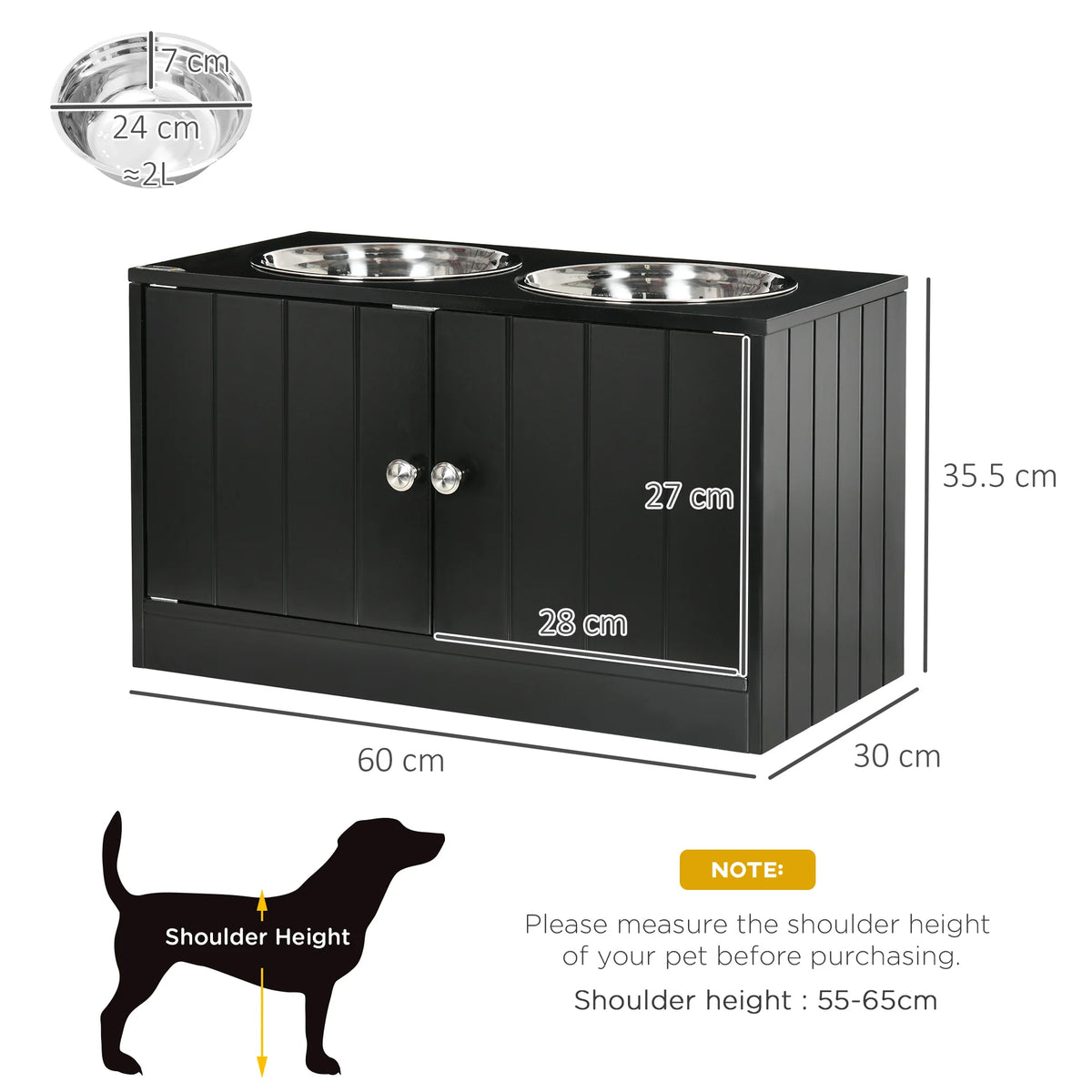 Raised Dog Feeding Station with Storage Cabinet and Stainless Steel Bowls